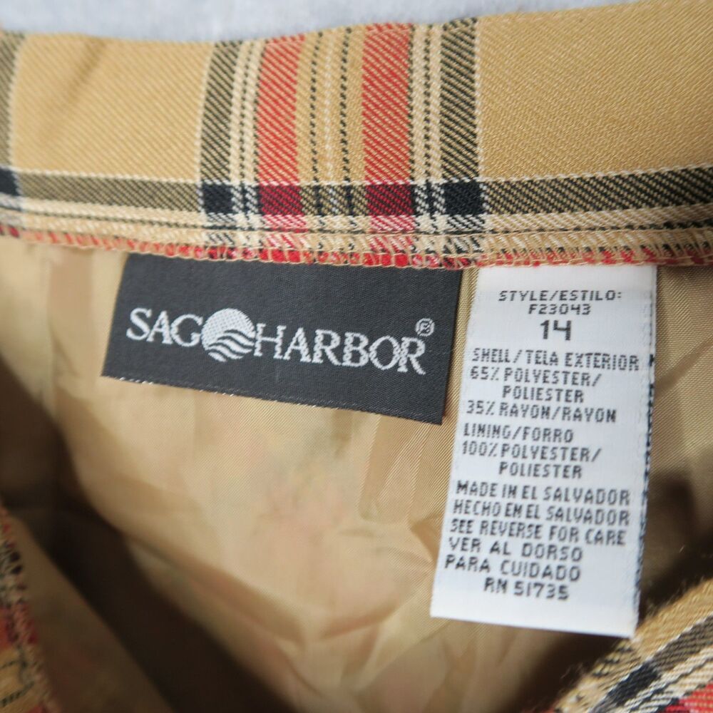 SAG HARBOR Tan Plaid Tea Length Skirt Size 14 Lined Academia Preppy - Picture 11 of 12